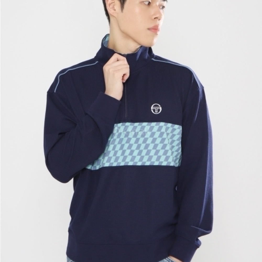 ❤️‍🔥BOGO FREE Sergio Tacchini Men's Sport Navy Cialda Quarter Zip Sweatshirt